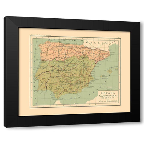 Spain 450 BC to 201 BC - Artero 1879 Black Modern Wood Framed Art Print by Artero