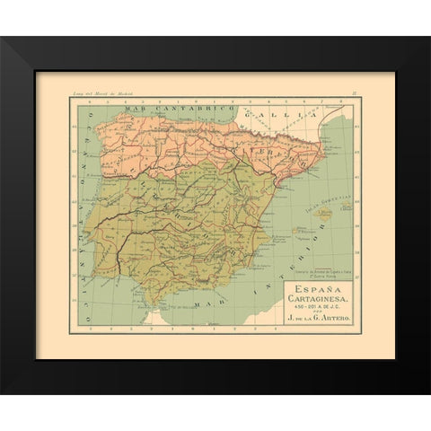 Spain 450 BC to 201 BC - Artero 1879 Black Modern Wood Framed Art Print by Artero