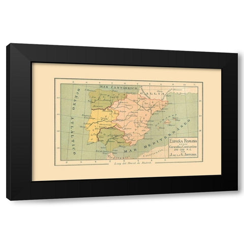 Spain 216 AD to 332 AD - Artero 1879 Black Modern Wood Framed Art Print with Double Matting by Artero