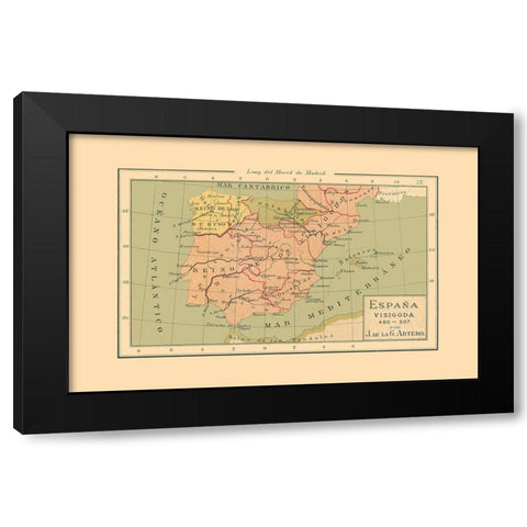 Spain 460 AD to 507 AD - Artero 1879 Black Modern Wood Framed Art Print by Artero