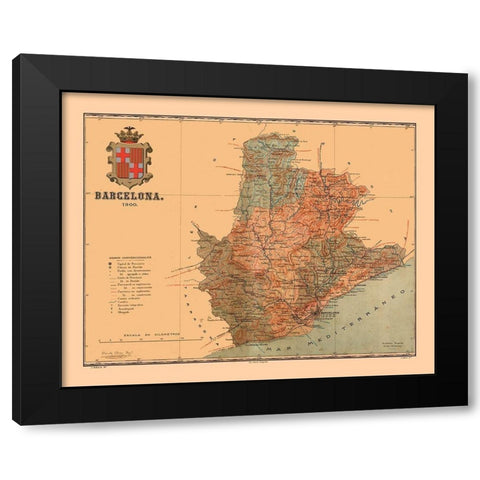 Barcelona Spain 1900 - Martine 1904 Black Modern Wood Framed Art Print with Double Matting by Martine