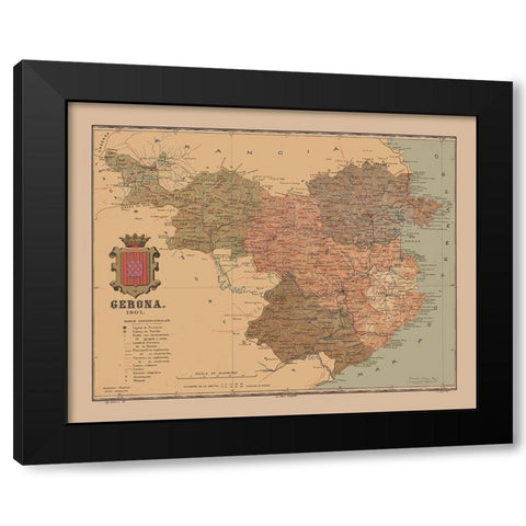 Girona Spain 1901 - Martine 1904 Black Modern Wood Framed Art Print with Double Matting by Martine