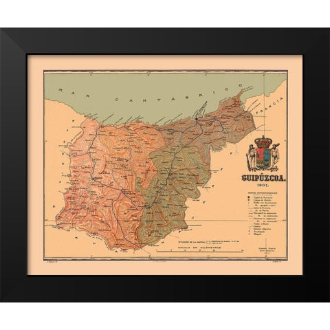 Gipuzkoa Spain 1901 - Martine 1904 Black Modern Wood Framed Art Print by Martine