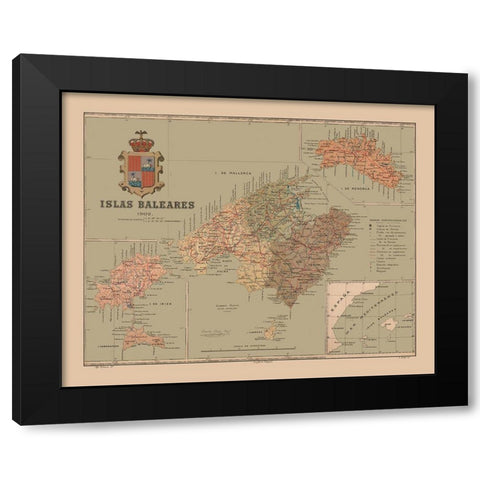 Balearic Islands Spain 1902 - Martine 1904 Black Modern Wood Framed Art Print by Martine