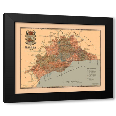 Malaga Spain 1901 - Martine 1904 Black Modern Wood Framed Art Print with Double Matting by Martine