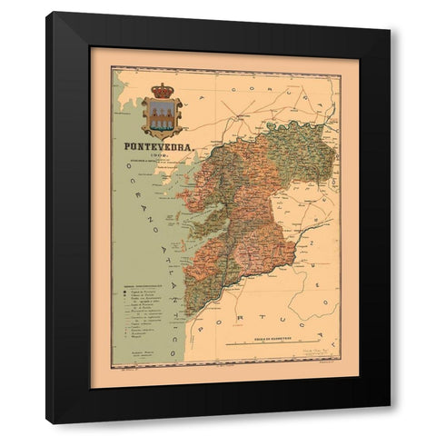 Pontevedra Spain 1902 - Martine 1904 Black Modern Wood Framed Art Print with Double Matting by Martine