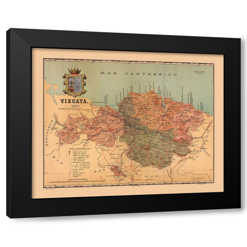 Biscay Spain 1901 - Martine 1904 Black Modern Wood Framed Art Print with Double Matting by Martine