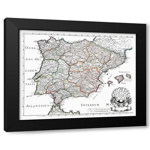 Ancient Spain - Sanson 1641 Black Modern Wood Framed Art Print with Double Matting by Sanson