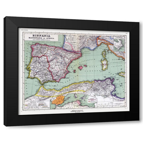 Spain North Africa - Kiepert 1903 Black Modern Wood Framed Art Print with Double Matting by Kiepert
