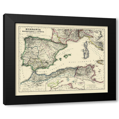 Spain North Africa - Kiepert 1903 Black Modern Wood Framed Art Print with Double Matting by Kiepert