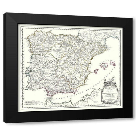 Ancient Spain - Vaugondy 1757 Black Modern Wood Framed Art Print by Vaugondy