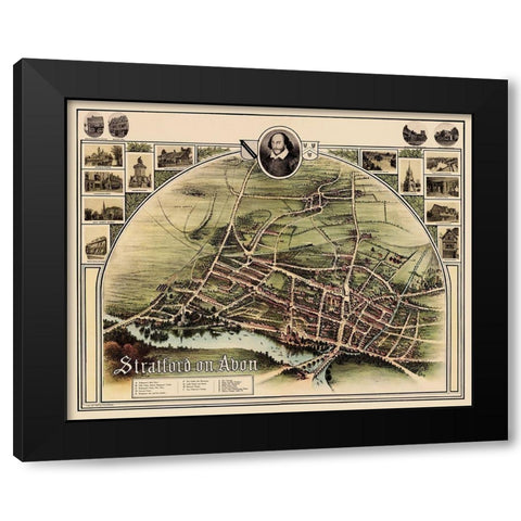 Stratford upon Avon England Panoramic - Brown 1908 Black Modern Wood Framed Art Print by Brown