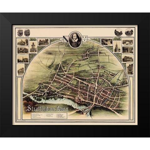 Stratford upon Avon England Panoramic - Brown 1908 Black Modern Wood Framed Art Print by Brown
