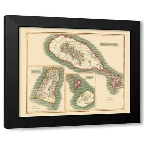 St Christophers St Lucia Nevis - Thomson 1815 Black Modern Wood Framed Art Print with Double Matting by Thomson