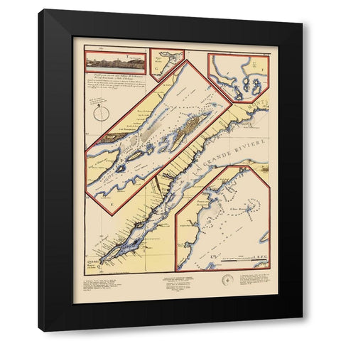 St Lawrence River Quebec Canada - De Fer 1695 Black Modern Wood Framed Art Print with Double Matting by De Fer