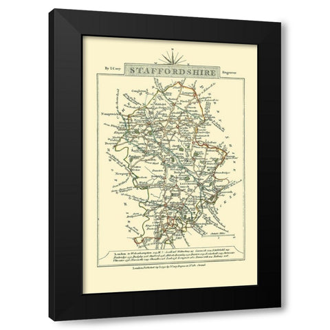 Staffordshire County England - Cary 1792 Black Modern Wood Framed Art Print with Double Matting by Cary