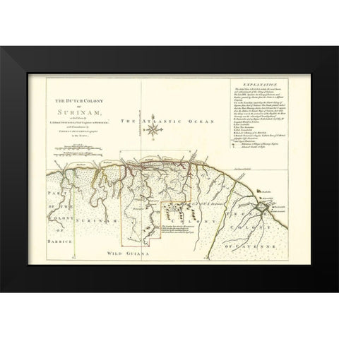 Dutch Colony Surinam South America - Jefferys 1771 Black Modern Wood Framed Art Print by Jefferys