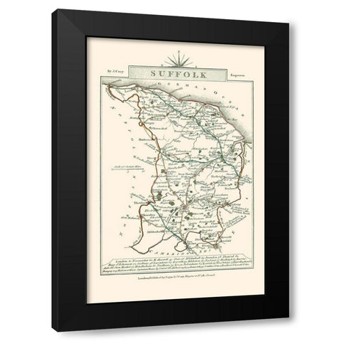 Suffolk County England - Cary 1792 Black Modern Wood Framed Art Print with Double Matting by Cary