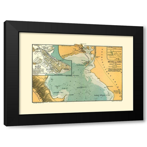 Suez Egypt - Baedeker 1913 Black Modern Wood Framed Art Print by Baedeker