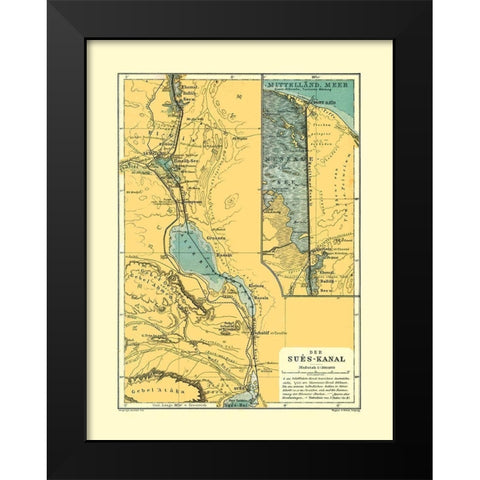 Suez Canal Egypt - Baedeker 1913 Black Modern Wood Framed Art Print by Baedeker