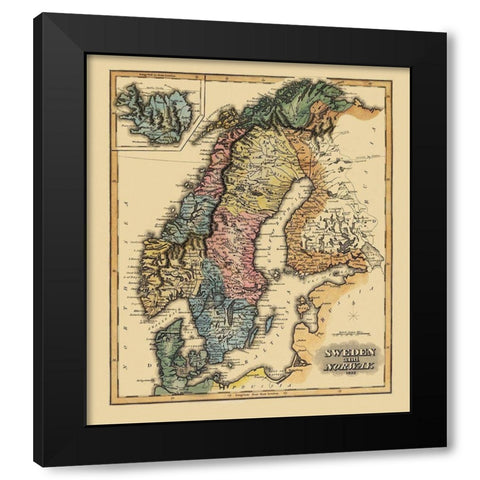 Sweden Norway - Lucas 1823 Black Modern Wood Framed Art Print by Lucas