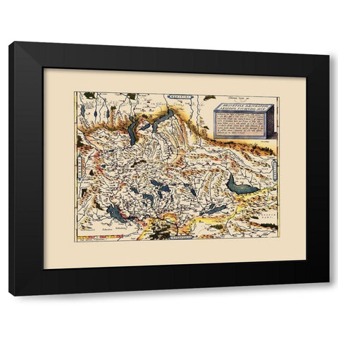 Switzerland - Ortelius 1560 Black Modern Wood Framed Art Print by Ortelius