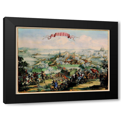 Kristianstad Sweden Panoramic - DeHooghe 1675 Black Modern Wood Framed Art Print by De Hooghe