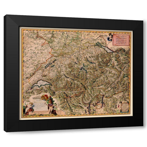 Switzerland - Visscher 1658 Black Modern Wood Framed Art Print by Visscher