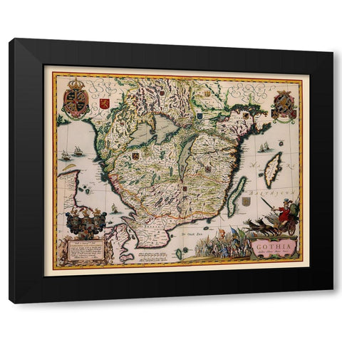 Southern Sweden - Blaeu 1662 Black Modern Wood Framed Art Print with Double Matting by Blaeu