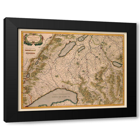 Southwest Switzerland - Blaeu 1610 Black Modern Wood Framed Art Print by Blaeu