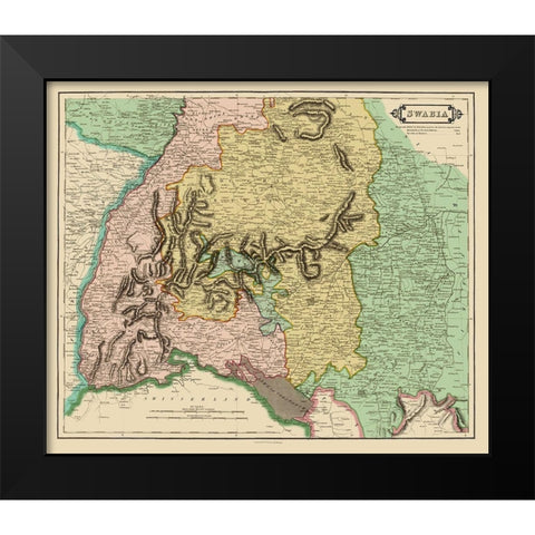 Swabia Region Germany - Hamilton 1831 Black Modern Wood Framed Art Print by Hamilton