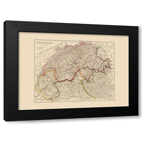 Switzerland - Arrowsmith 1844 Black Modern Wood Framed Art Print by Arrowsmith