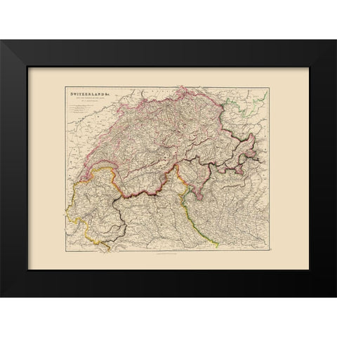 Switzerland - Arrowsmith 1844 Black Modern Wood Framed Art Print by Arrowsmith