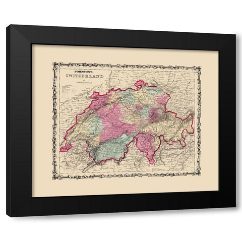 Switzerland - Johnson 1860 Black Modern Wood Framed Art Print with Double Matting by Johnson
