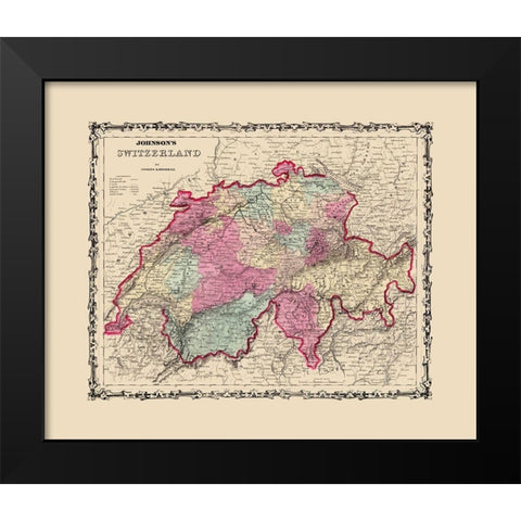 Switzerland - Johnson 1860 Black Modern Wood Framed Art Print by Johnson
