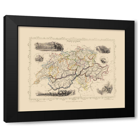 Switzerland - Tallis 1851 Black Modern Wood Framed Art Print with Double Matting by Tallis