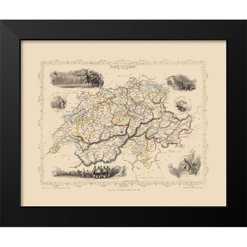 Switzerland - Tallis 1851 Black Modern Wood Framed Art Print by Tallis