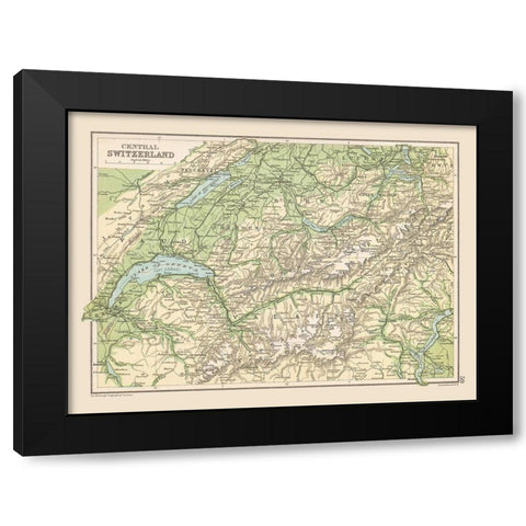 Central Switzerland - Bartholomew 1892 Black Modern Wood Framed Art Print with Double Matting by Bartholomew