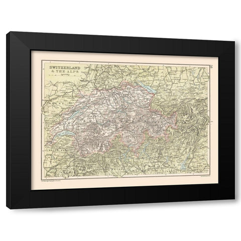 Alps Switzerland - Bartholomew 1892 Black Modern Wood Framed Art Print by Bartholomew