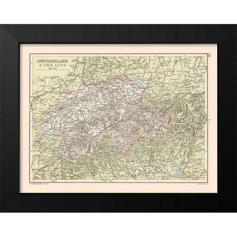 Alps Switzerland - Bartholomew 1892 Black Modern Wood Framed Art Print by Bartholomew