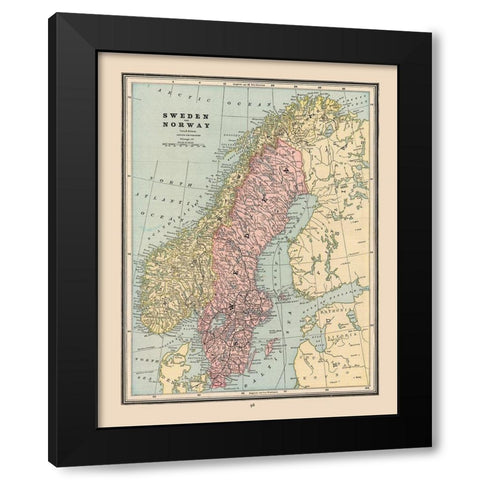 Sweden Norway - Cram 1888 Black Modern Wood Framed Art Print by Cram