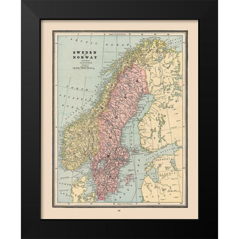 Sweden Norway - Cram 1888 Black Modern Wood Framed Art Print by Cram