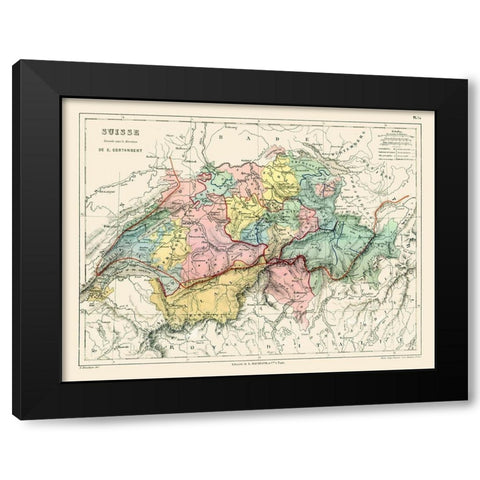 Switzerland - Cortambert 1880 Black Modern Wood Framed Art Print with Double Matting by Cortambert