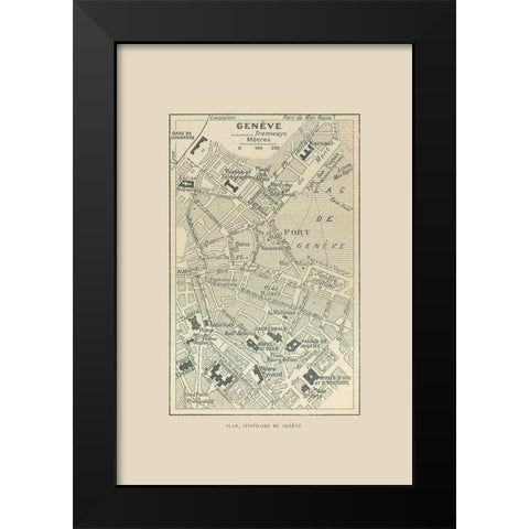 Geneva Switzerland Route Plan - Swiss Guide 1917 Black Modern Wood Framed Art Print by Swiss Guide