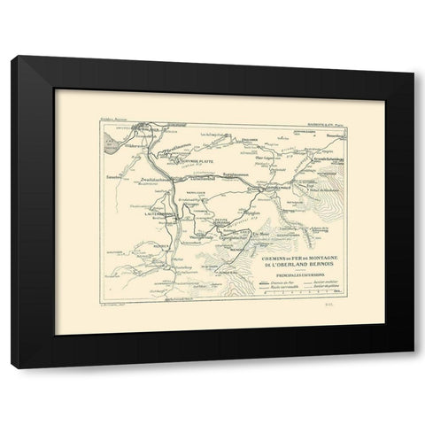 Bernese Highlands Railroads Switzerland Black Modern Wood Framed Art Print by Swiss Guide