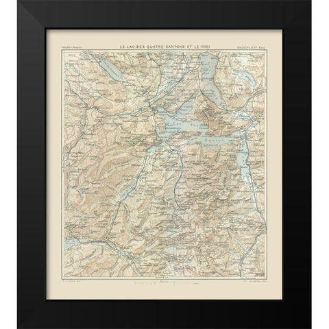 Lake Lucerne Rigi Switzerland - Swiss Guide 1917 Black Modern Wood Framed Art Print by Swiss Guide