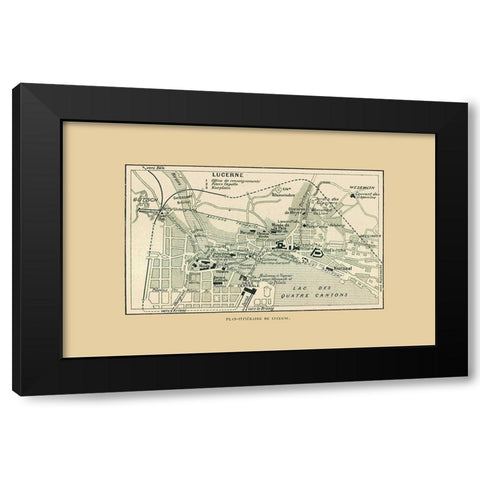 Lucerne Switzerland Route Plan - Swiss Guide 1917 Black Modern Wood Framed Art Print with Double Matting by Swiss Guide
