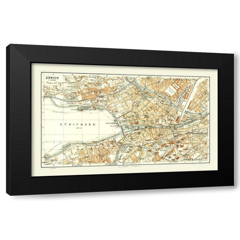 Zurich Switzerland - Baedeker 1921 Black Modern Wood Framed Art Print with Double Matting by Baedeker