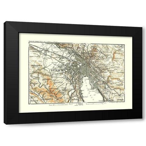 Zurich Switzerland Elevation - Baedeker 1921 Black Modern Wood Framed Art Print with Double Matting by Baedeker