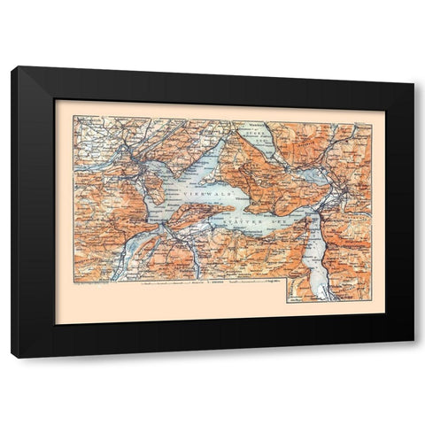 Central Switzerland - Baedeker 1921 Black Modern Wood Framed Art Print by Baedeker